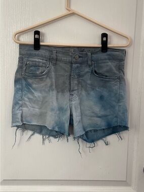 7 For All Mankind Blue Tie-Dye Frayed Denim Shorts